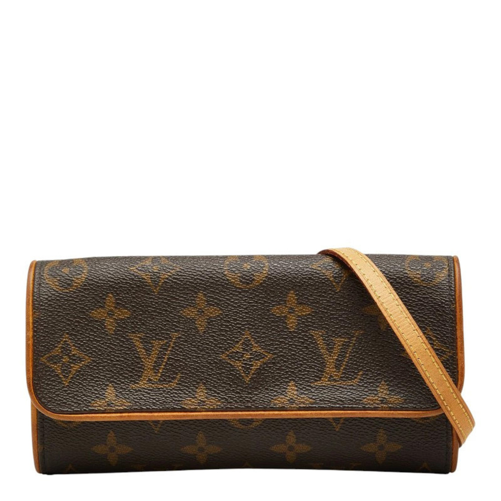 Louis Vuitton Monogram Pochette Twin Crossbody Bag Brown Leather